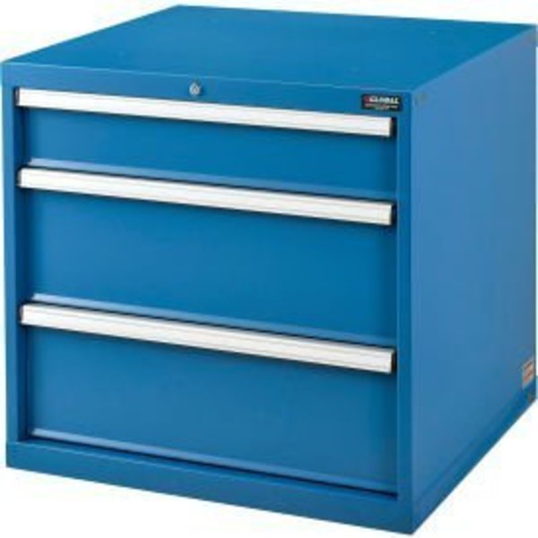 Global Equipment Modular Drawer Cabinet, 3 Drawers, w/Lock, 30"Wx27"Dx29-1/2"H, Blue TF-3A3A7503